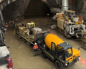 Concrete agitator and support vehicles operating in an underground mine