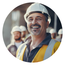 Contractor in a white hard hat smiling on site