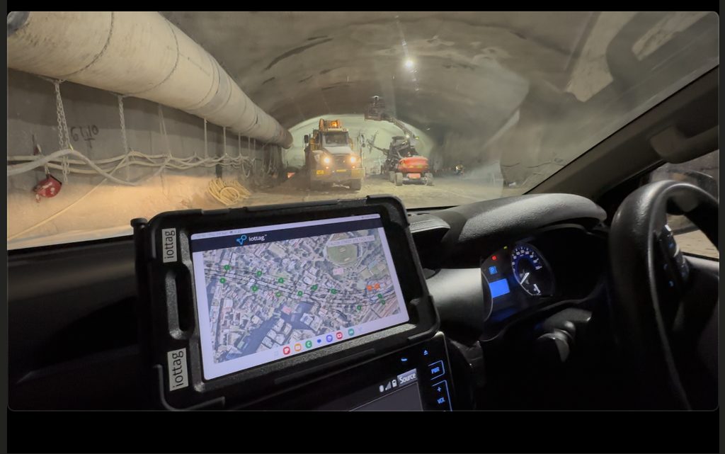 In-cab heads-up display showing a live site map to the operator