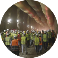 Operations crew assembled inside a tunnel