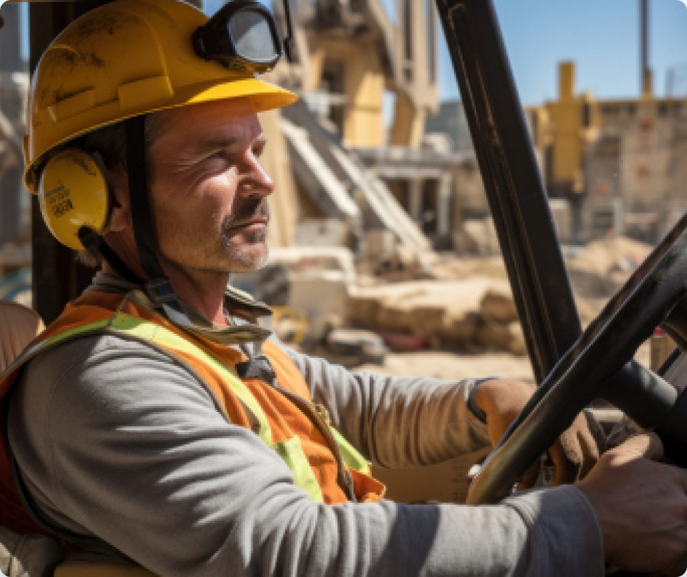 Operator at the wheel of site machinery on an active construction site
