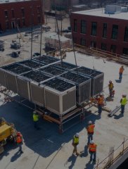 Construction materials and equipment staged on site