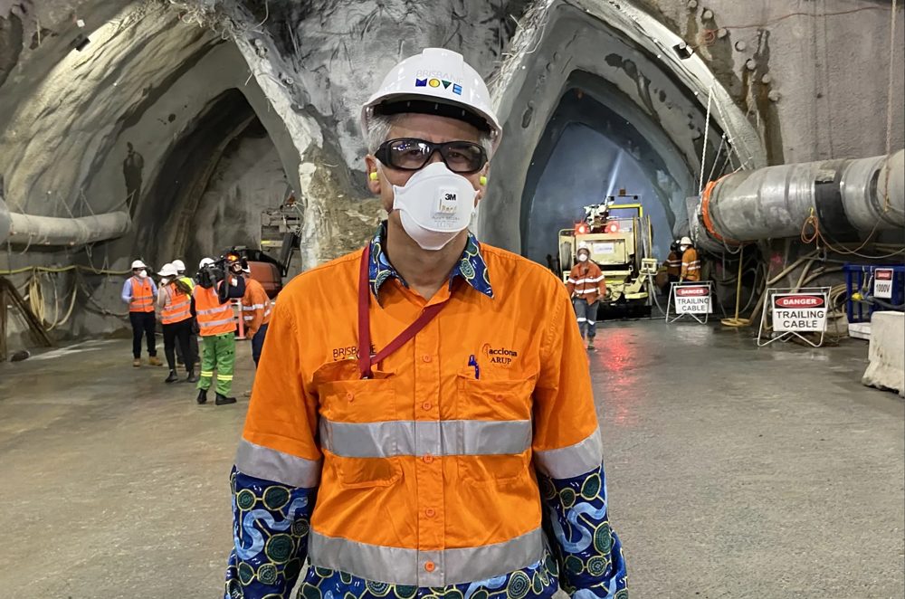 Worker wearing a respirator in an underground cavern during a Fatal Risk Intelligence deployment