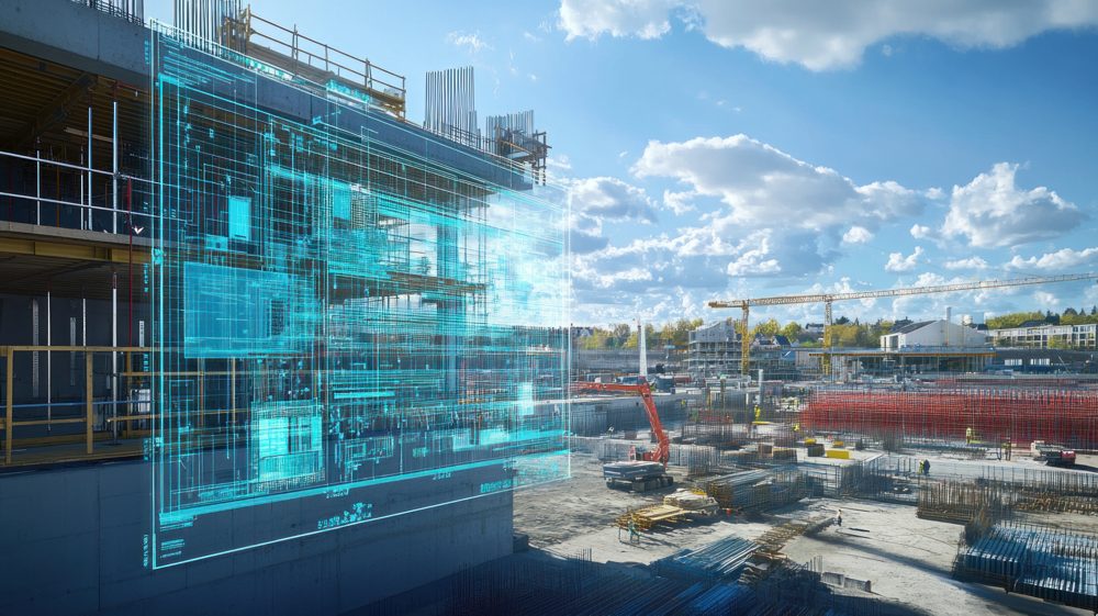 Digital twin overlay of a construction site illustrating Production Intelligence