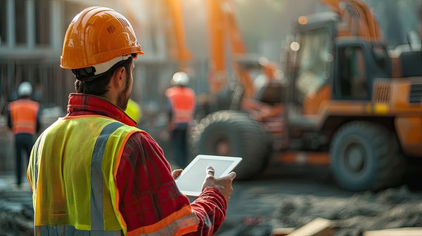 Supervisor in high-visibility clothing coordinating site activity